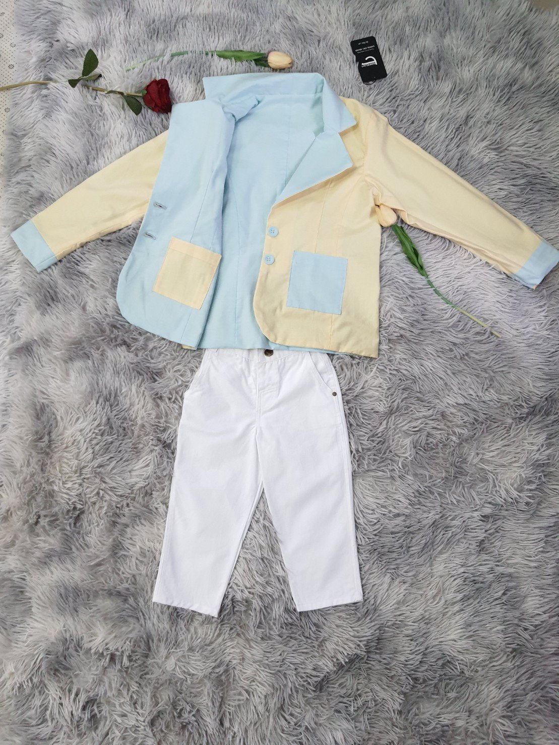 Kids Reversible Pastel Suit – Two Styles in One (Blue & Yellow)