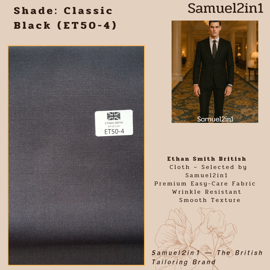 Premium Suit Fabric – Classic Black (ET50-4) | Ethan Smith
