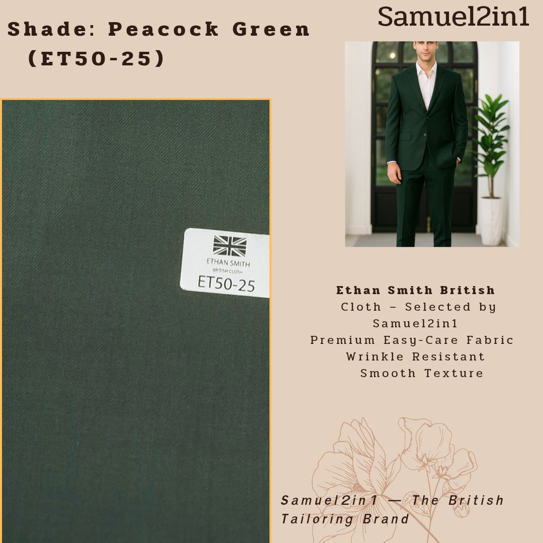 Premium Suit Fabric – Peacock Green (ET50-25)