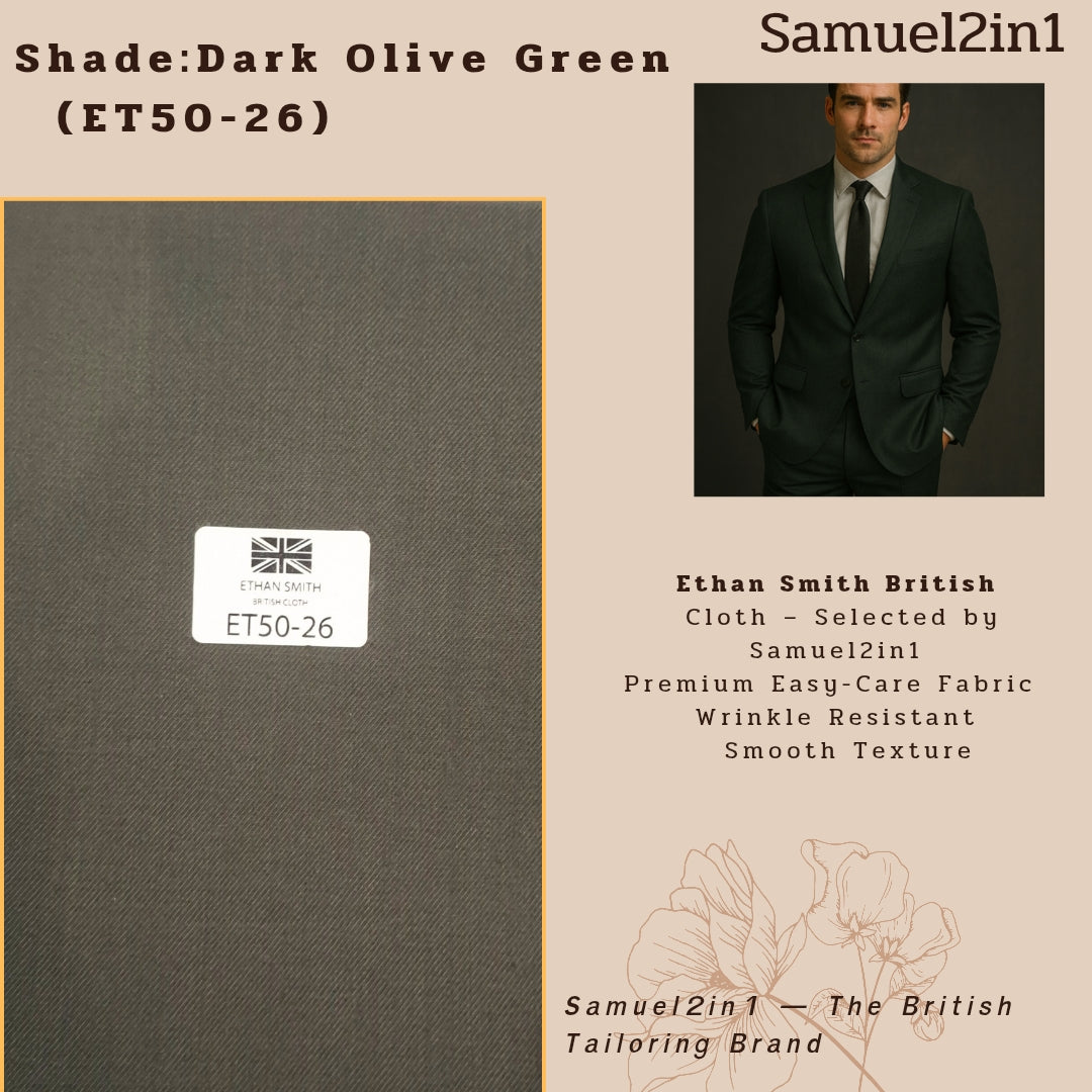 Premium Suit Fabric – Dark Olive Green (ET50-26)