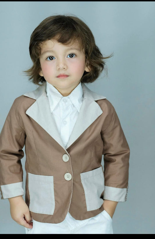Kids Reversible Suit Set – Two Styles in One (Brown & Beige)