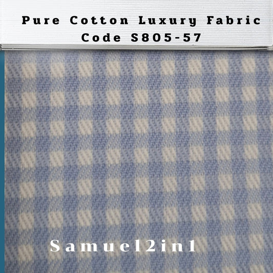 Pure Cotton Luxury Shirting Fabric — Blue Micro Gingham | Code S805-57