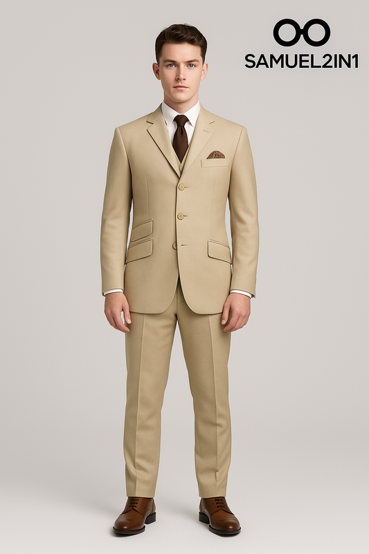 Samuel2in1 Beige Suit – Classic Modern Fit 3-Piece | Men’s Premium Suit