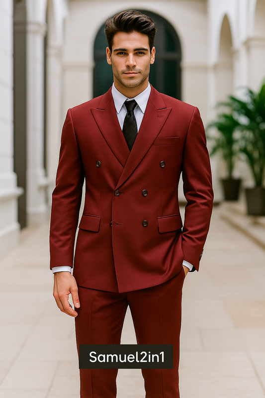 Samuel2in1 Double-Breasted Red Wine Suit – Made to Order