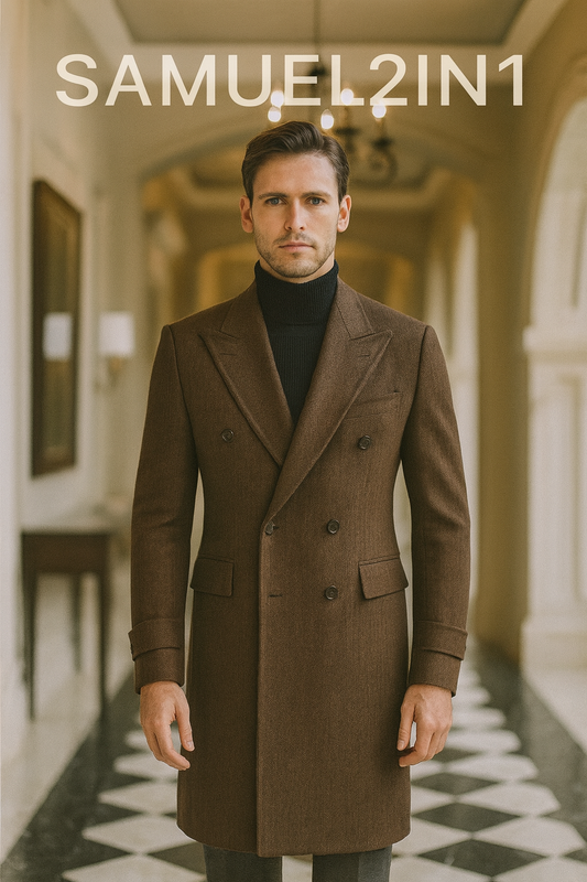 Men’s Brown Double-Breasted Overcoat – Samuel2in1 | Luxury Wool Coat