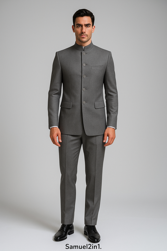 Samuel2in1 Made to Order – Grey Mandarin Collar Suit | Minimalist Modern Style