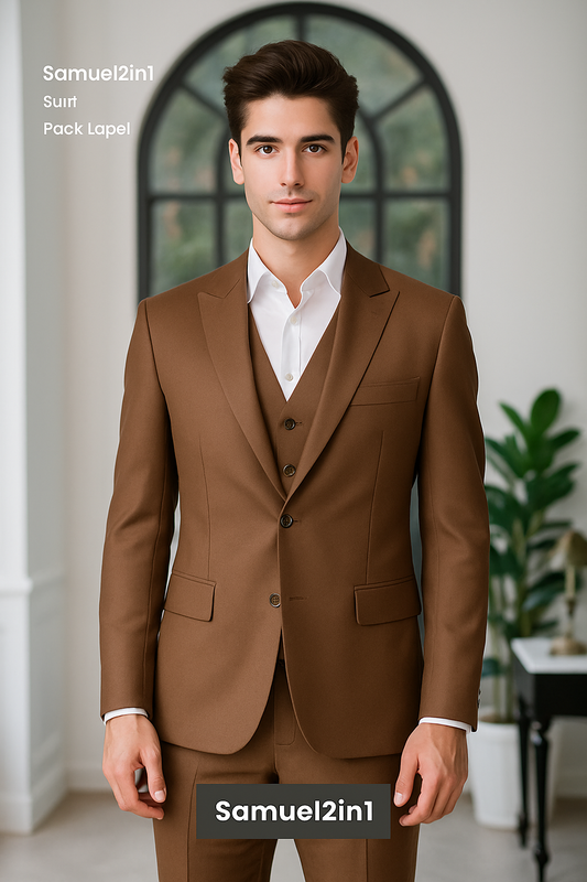 Samuel2in1 Made to Order – Classic Brown 3-Piece Business Suit | Peak Lapel