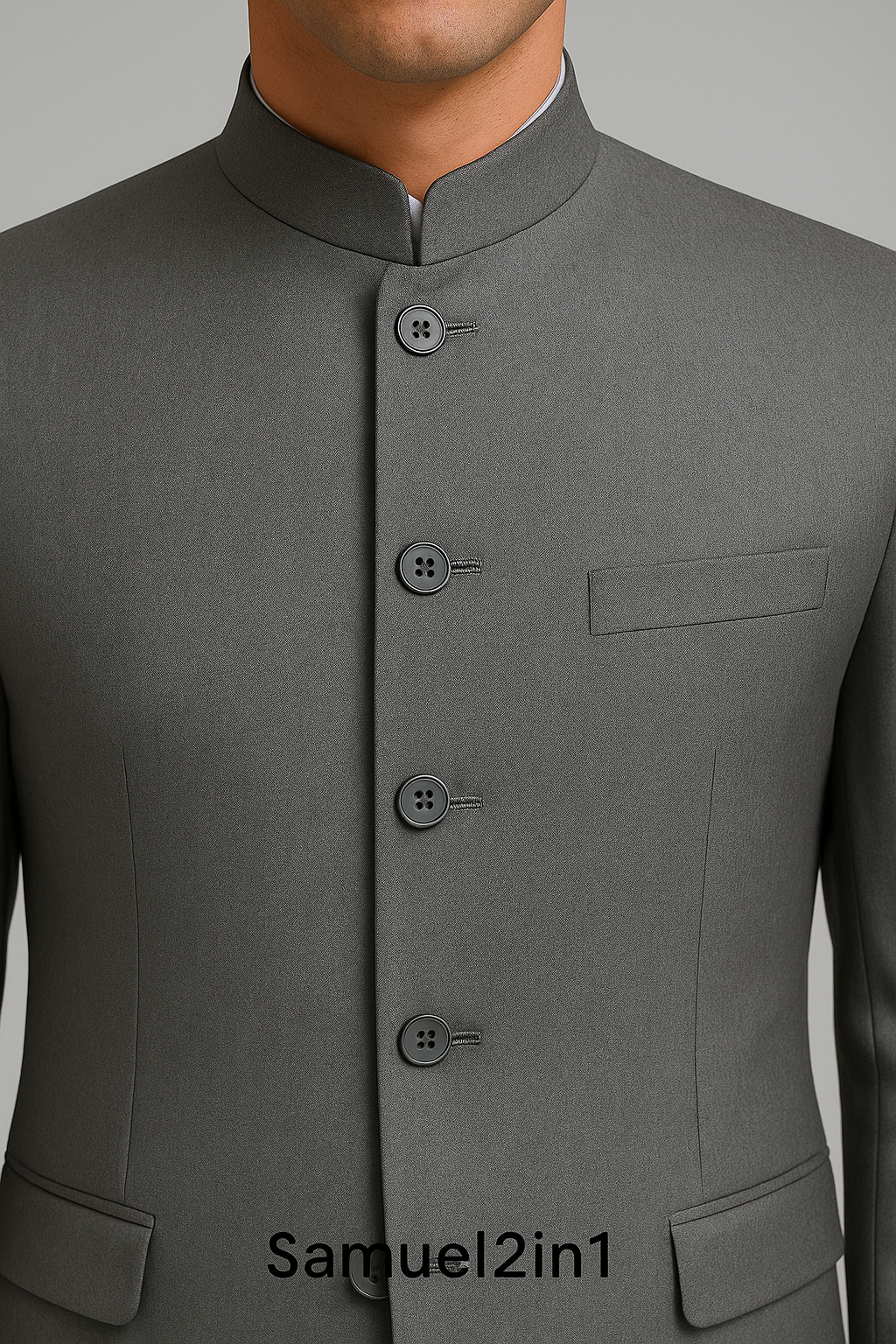 Samuel2in1 Made to Order – Grey Mandarin Collar Suit | Minimalist Modern Style