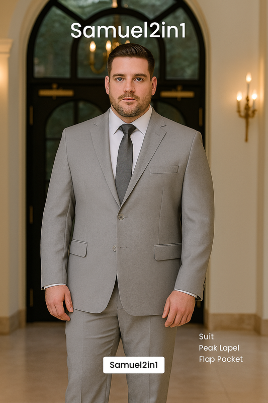 Made-to-Order Plus Size Light Grey Cashmere Blend Suit – Peak Lapel, Single-Breasted