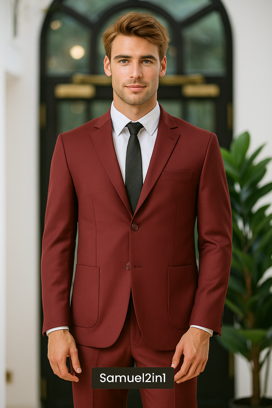 Samuel2in1 Burgundy Patch Pocket Suit – Made to Order