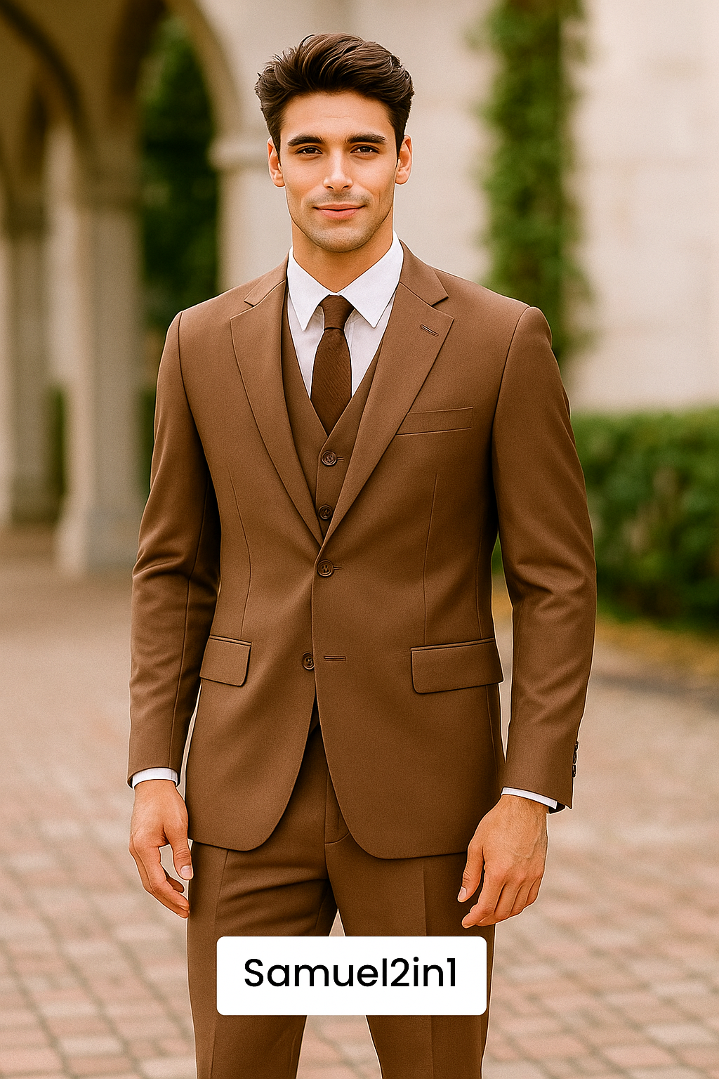 Samuel2in1 Made to Order – Classic Brown 3-Piece Business Suit | Peak Lapel