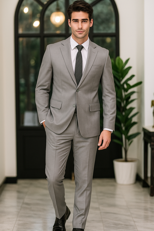 Samuel2in1 Made to Order – Classic Light Grey Business Suit | Notch Lapel