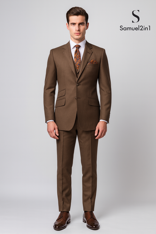 Samuel2in1 Brown Classic Mod Suit – Elegant Tailored Fit for Men