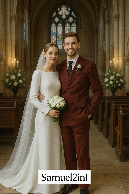 Burgundy Double-Breasted Groom’s Suit – Made to Order Cashmere Blend