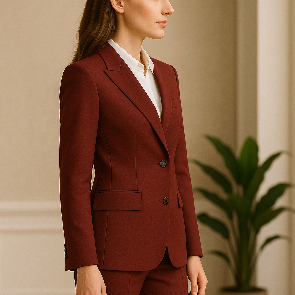 Burgundy Women’s Modern Pocket Suit – Premium Cashmere Tailoring