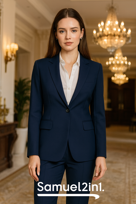 Navy Blue Women’s Tailored Cashmere Suit – Samuel2in1