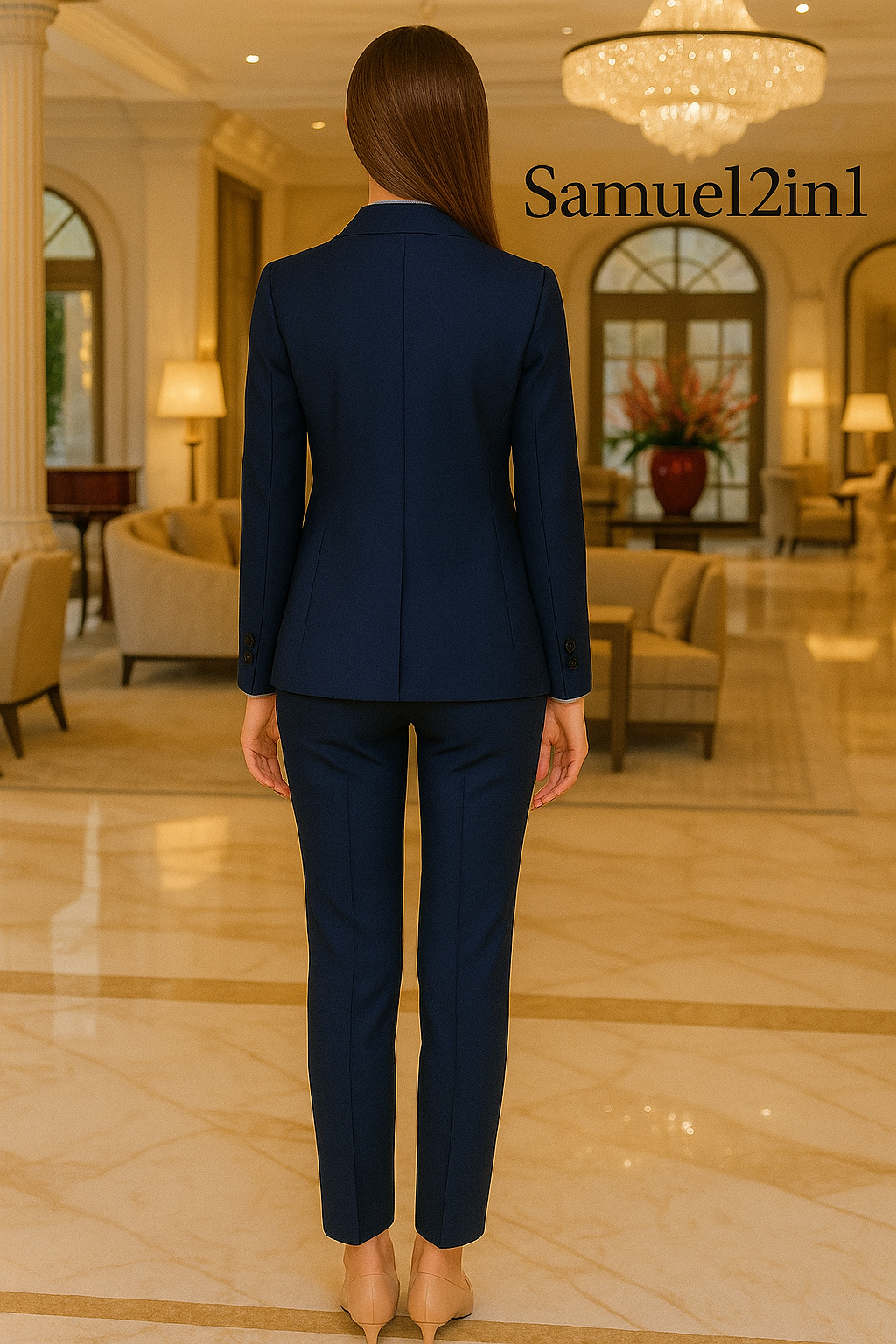 Made-to-Order Navy Blue Double-Breasted Women’s Suit | Samuel2in1 Tailoring