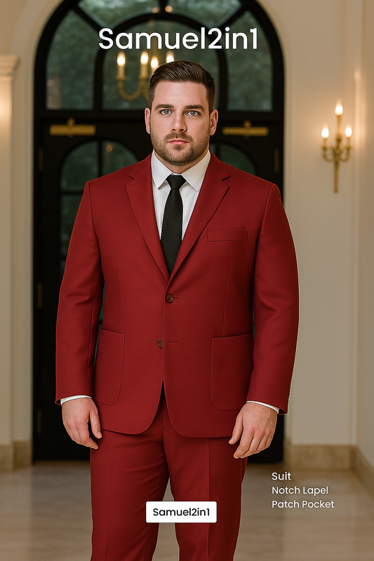 Made-to-Order Plus Size Burgundy Suit – Notch Lapel, Patch Pocket, Cashmere Blend