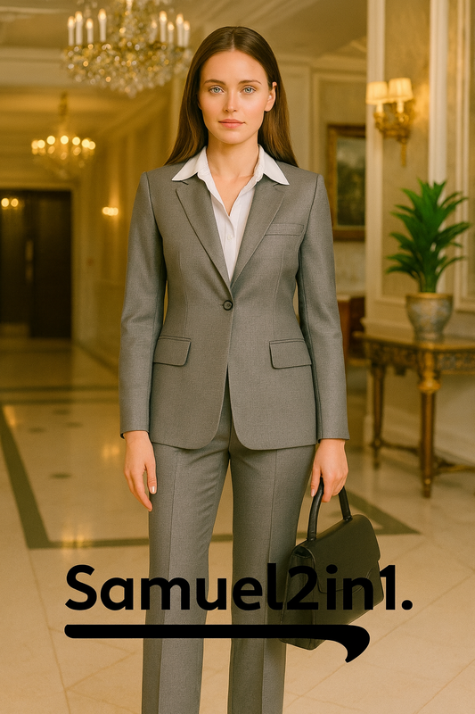 Made-to-Order Grey Women’s Straight-Leg Cashmere Suit | Samuel2in1