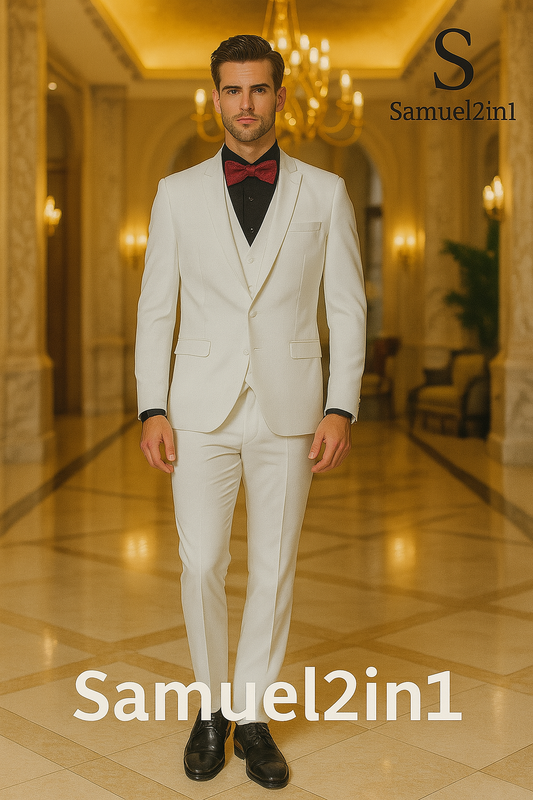 Samuel2in1 Elegant White Three-Piece Wedding Suit – Made to Order