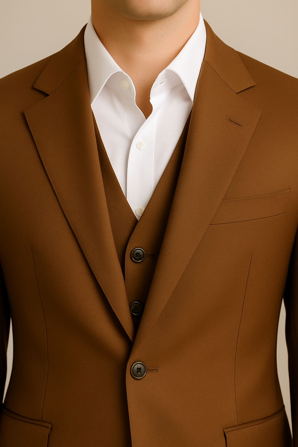 Samuel2in1 Made to Order – Classic Brown 3-Piece Business Suit | Peak Lapel