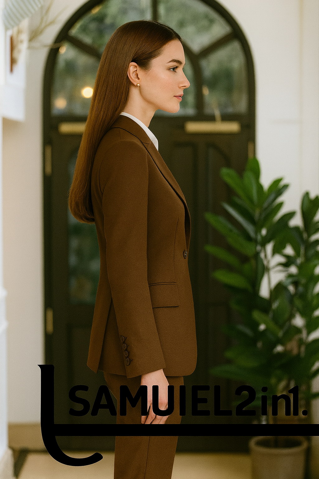 Title (SEO Friendly) Made-to-Order Brown Three-Piece Women's Suit | Premium Cashmere Tailoring | Samuel2in1