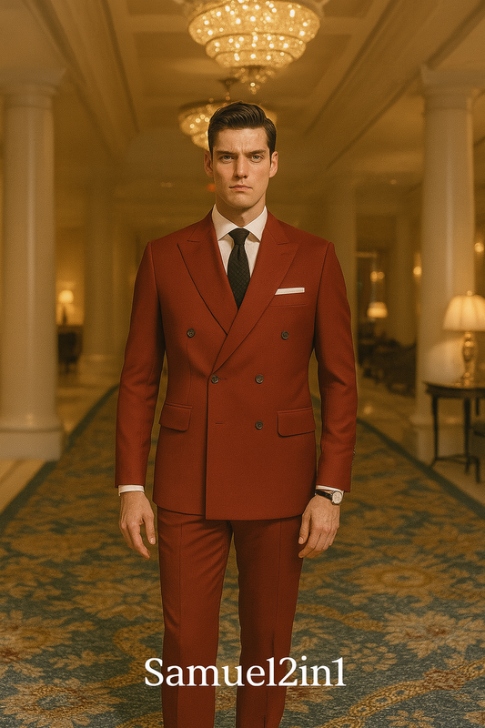Samuel2in1 Double-Breasted Burgundy Suit – Made to Order Luxury Men’s Tailored Formalwear
