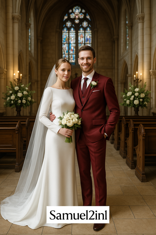 Burgundy Three-Piece Groom’s Suit – Made to Order Cashmere Blend