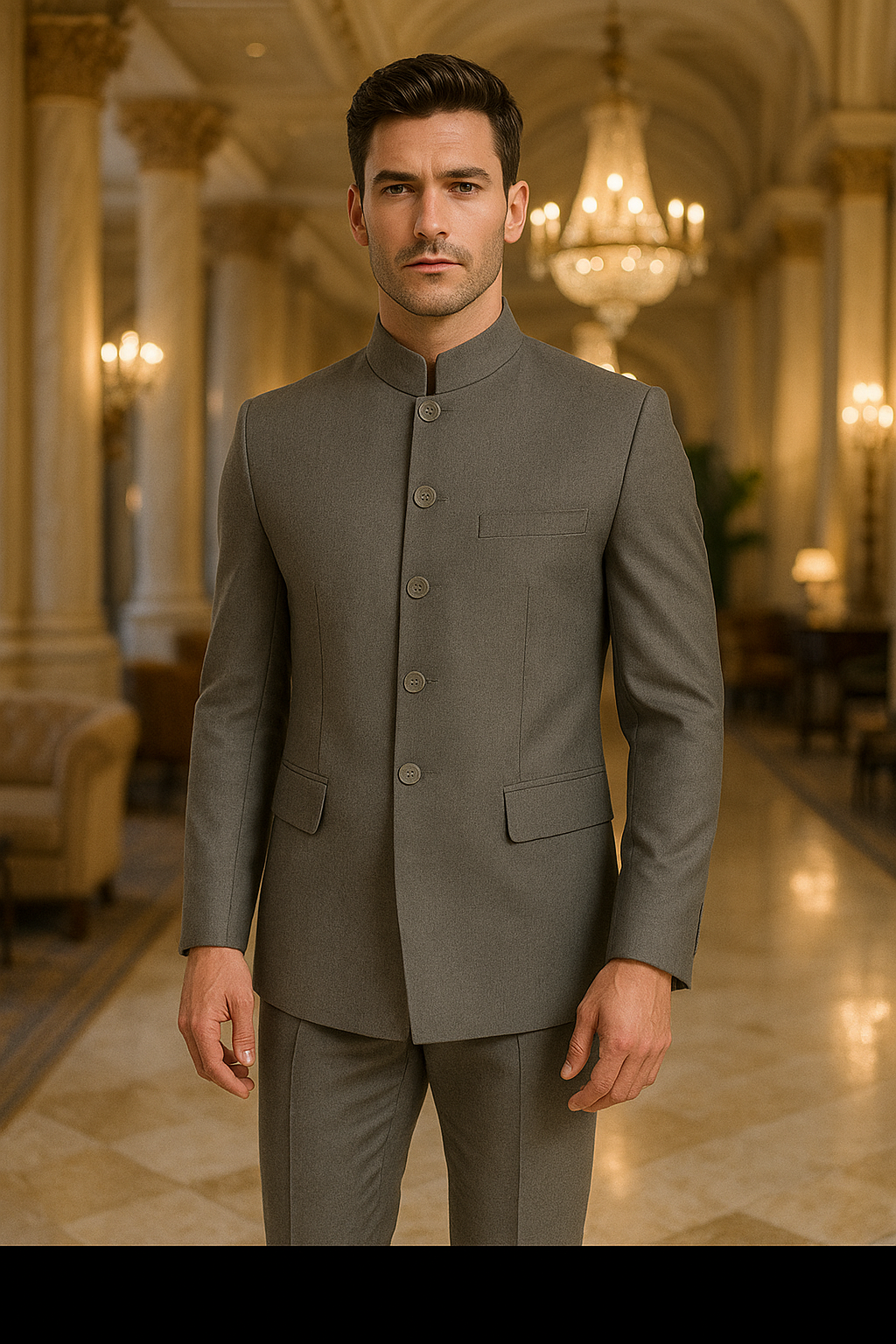 Samuel2in1 Made to Order – Grey Mandarin Collar Suit | Minimalist Modern Style