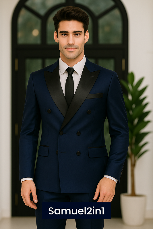 Men’s Navy Blue Double-Breasted Tuxedo Suit | Samuel2in1
