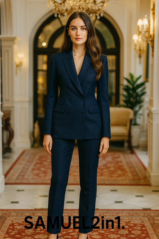 Navy Blue Double-Breasted Women’s Suit | Samuel2in1 Tailored Elegance