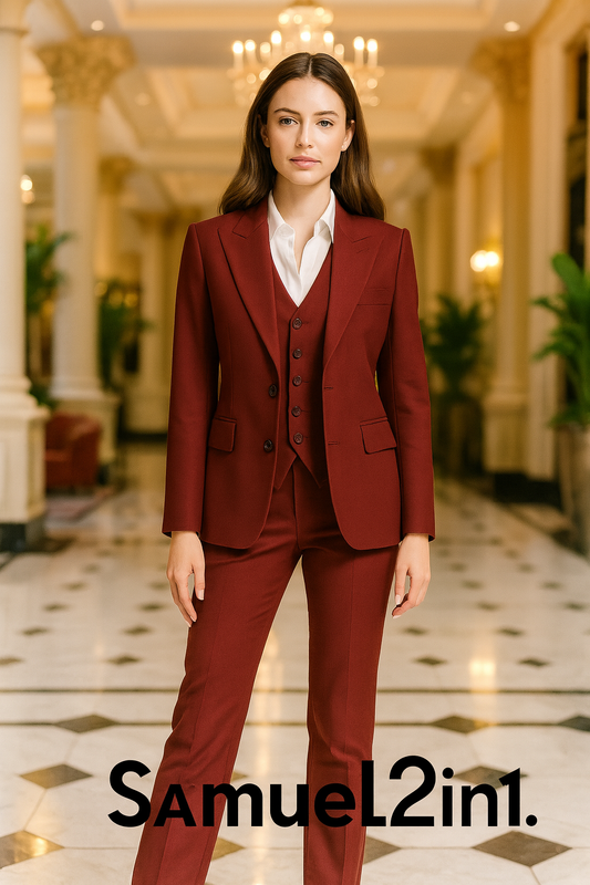Made-to-Order Bordeaux Three-Piece Women's Suit | Samuel2in1 Tailoring