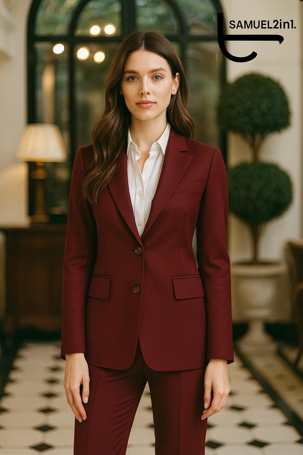 Burgundy Women’s Two-Piece Suit – Premium Cashmere Tailoring | Samuel2in1