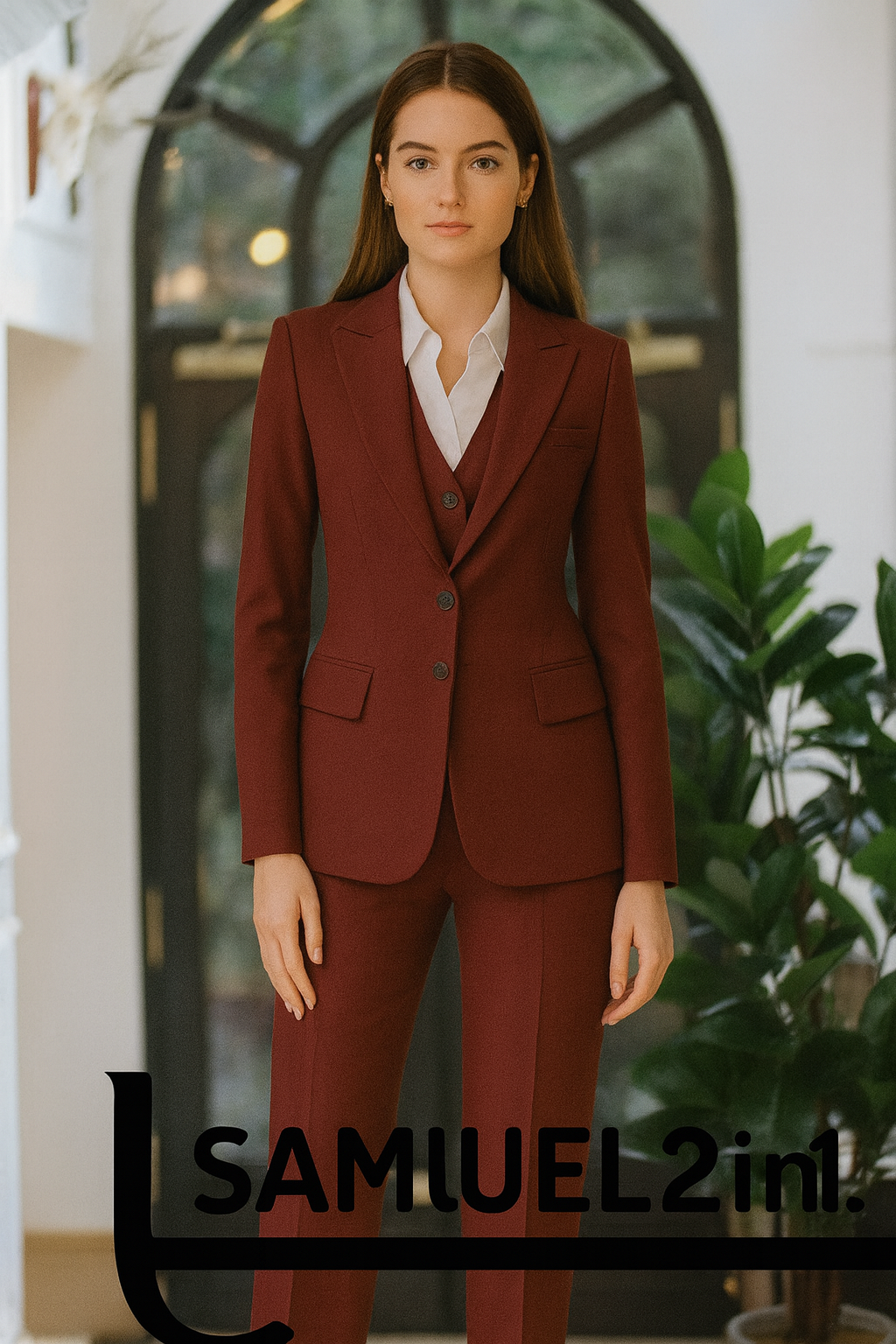Made-to-Order Bordeaux Three-Piece Women's Suit | Samuel2in1 Tailoring