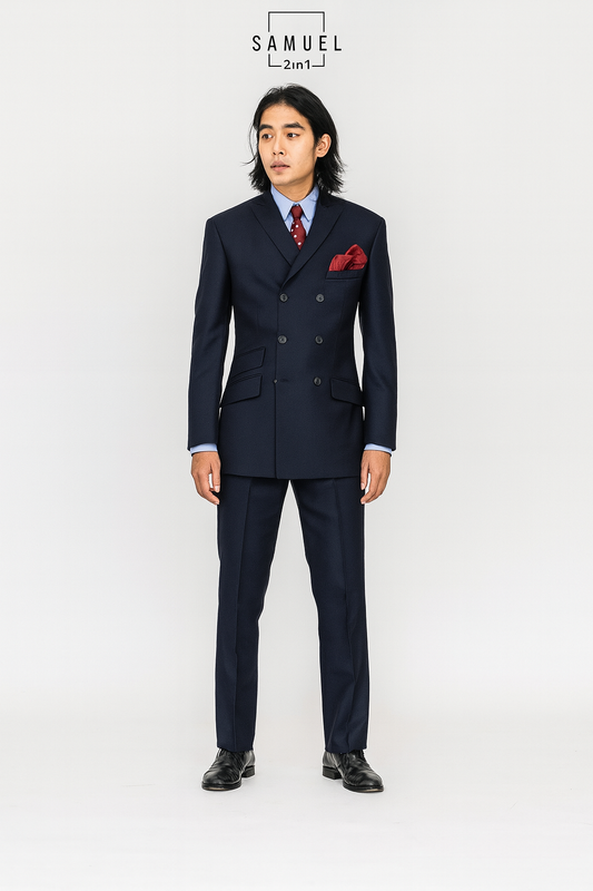 Men’s Navy Pinstripe Mod Suit | Samuel2in1 – Double Breasted Slim Fit