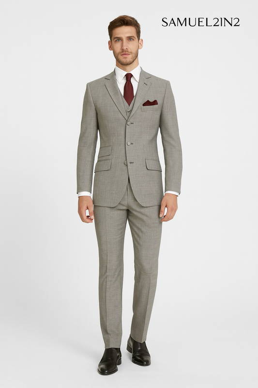 Samuel2in2 Light Grey Modern Fit Suit – Classic 3-Piece Business & Wedding Suit