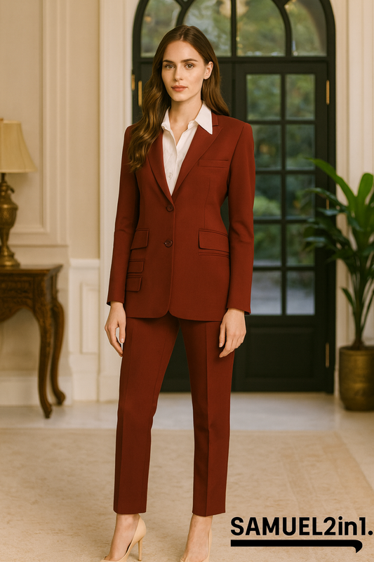 Burgundy Women’s Modern Pocket Suit – Premium Cashmere Tailoring