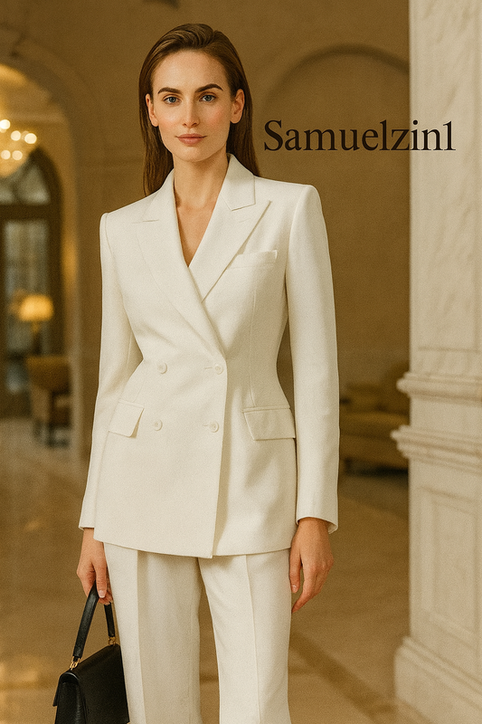Made-to-Order White Double-Breasted Cashmere Women’s Suit | Samuel2in1 Tailoring