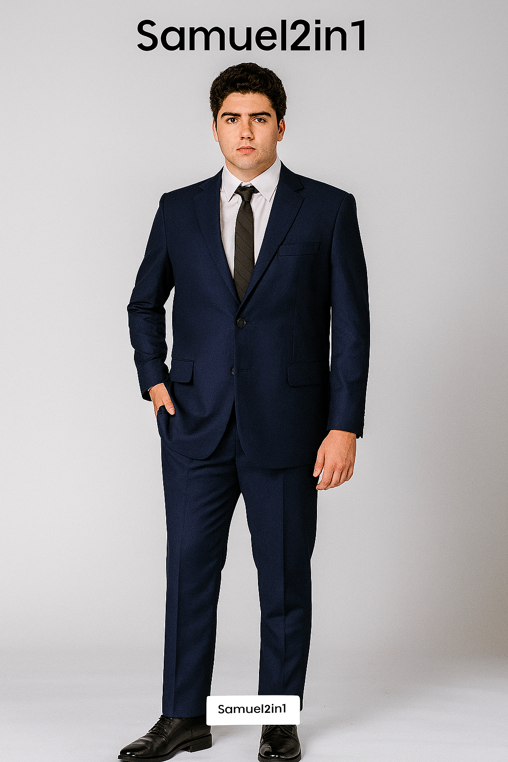 Made-to-Order Plus Size Navy Blue Cashmere Suit – Notch Lapel & Flap Pocket