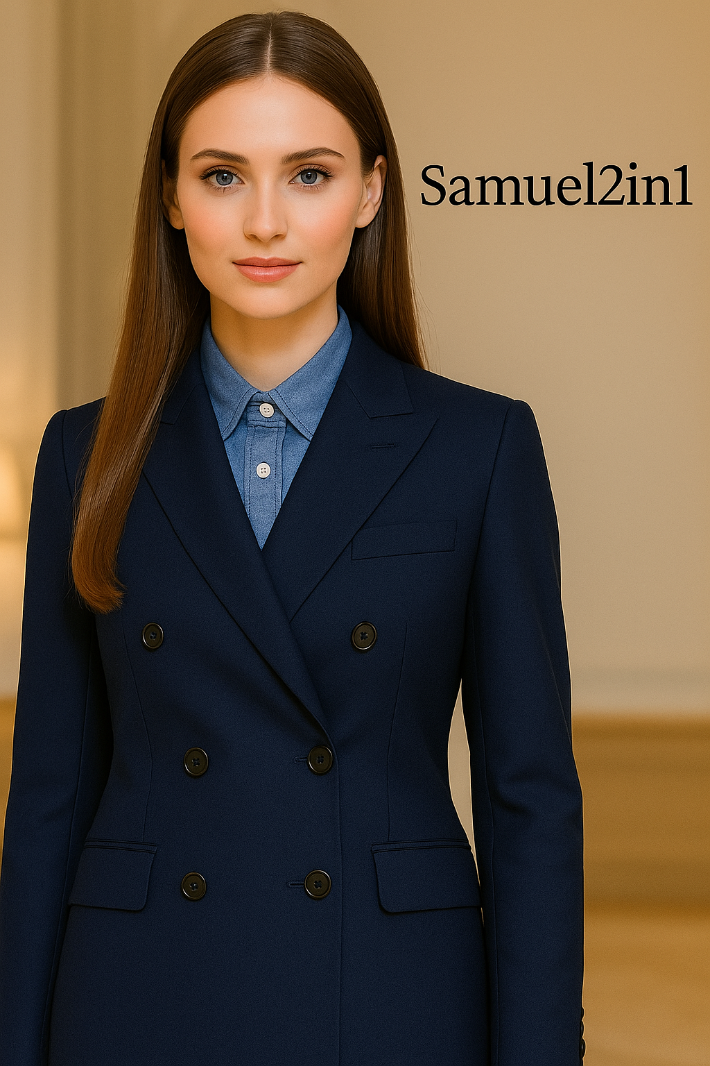 Made-to-Order Navy Blue Double-Breasted Women’s Suit | Samuel2in1 Tailoring