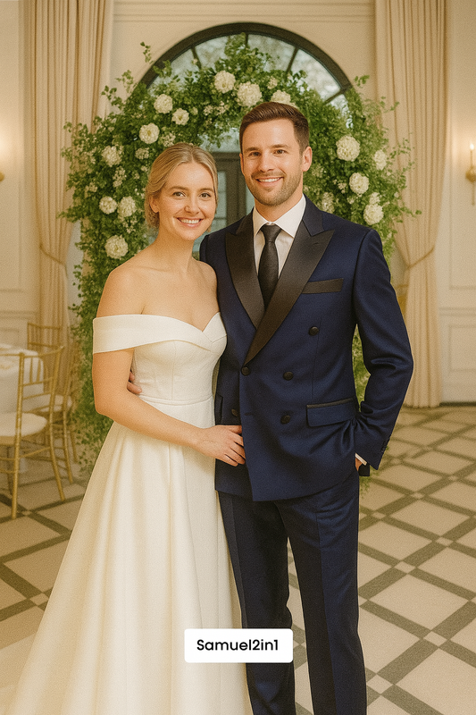Navy Blue Double-Breasted Cashmere Wedding Suit – Luxury Groom Attire by Samuel2in1