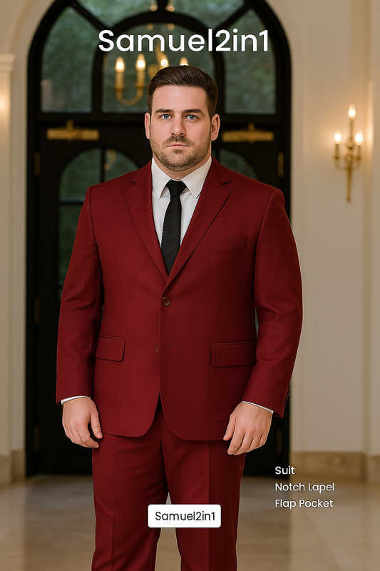 Made-to-Order Plus Size Burgundy Cashmere Blend Suit – Notch Lapel, Single-Breasted