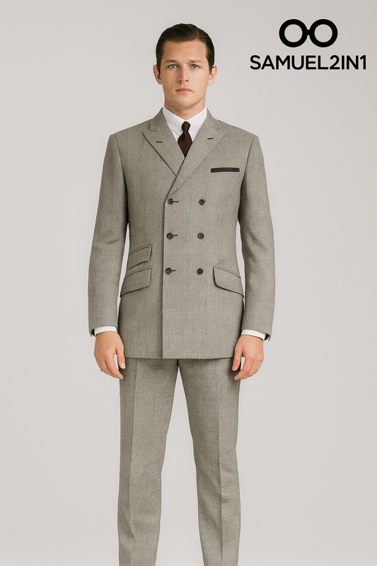 Men’s Double-Breasted Grey Mod Suit – Samuel2in1