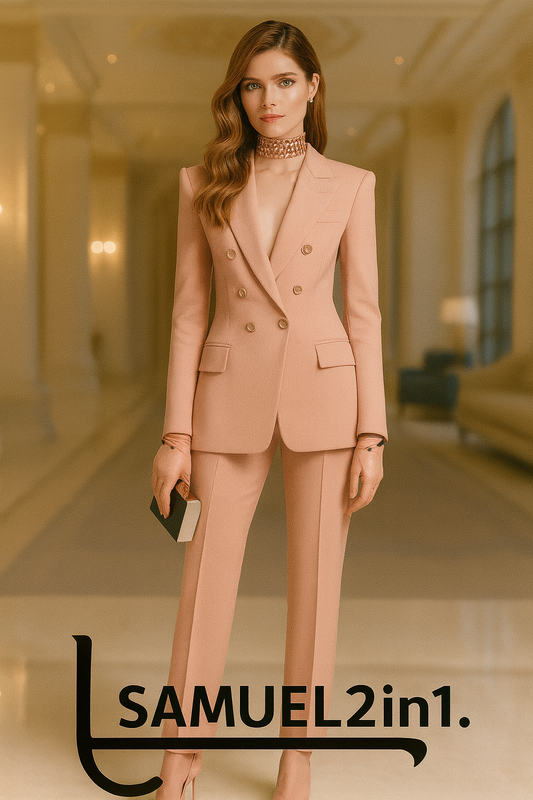 Title (SEO Friendly) Made-to-Order Blush Pink Double-Breasted Women’s Suit | Premium Cashmere Tailoring | Samuel2in1