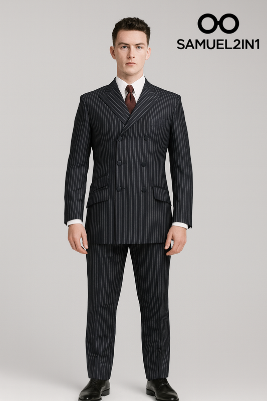 Men’s Pinstripe Mod Suit – Double Breasted Classic | Samuel2in1