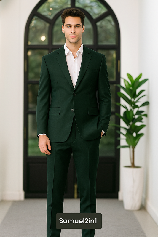 Samuel2in1 Made to Order – Deep Green Single-Breasted Suit with Notch Lapel