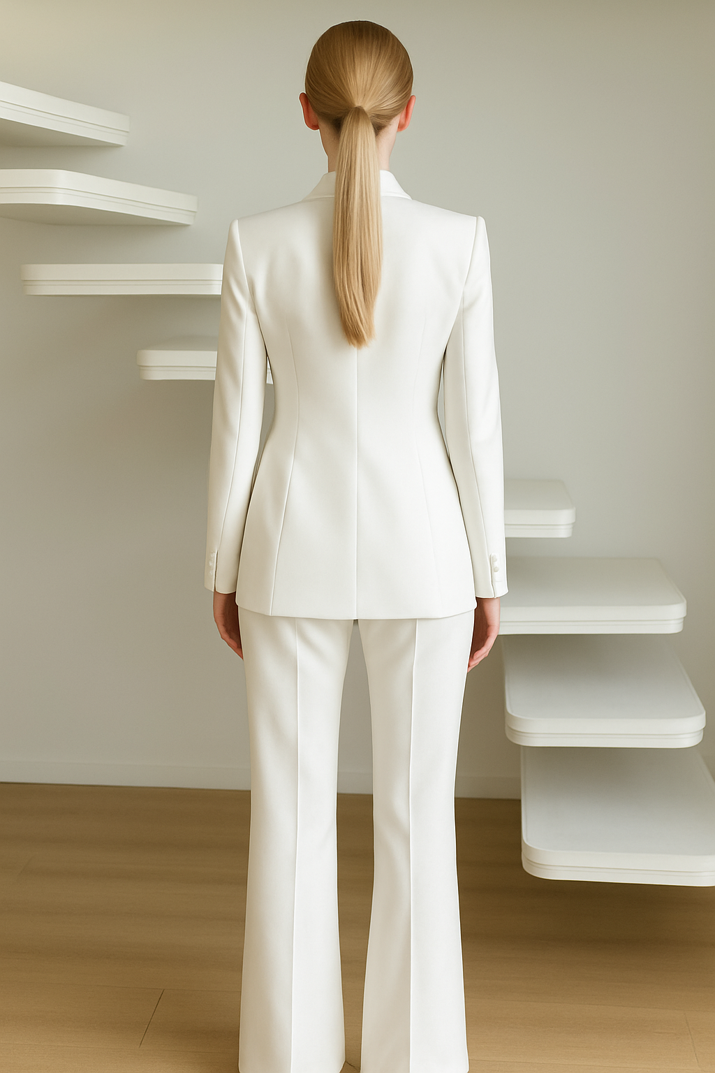Made-to-Order Women’s White Cashmere Suit – Elegant Tailored Fit