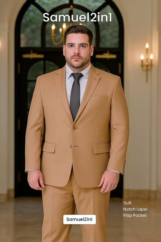 Made-to-Order Plus Size Camel Suit – Notch Lapel, Flap Pocket, Cashmere Blend